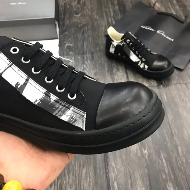 Rick Owens Black White Platform Sole Leather Toe Cap Lifestyle Sneakers
