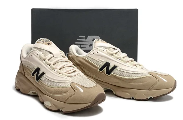 New Balance Beige Brown Midsole Mixed Suede And Mesh Upper Chunky Sneakers