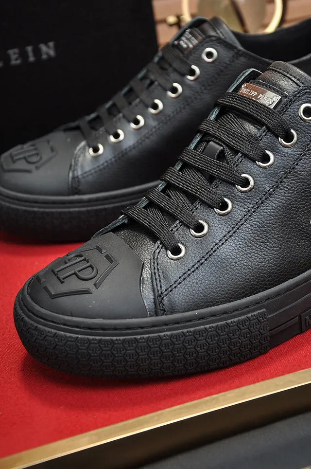 Philipp Plein Black Leather Embossed Monogram Lifestyle Sneakers