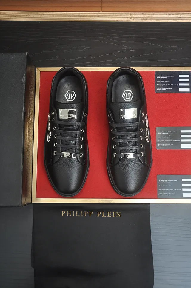 Philipp Plein Black Pebbled Leather Platform Lifestyle Sneakers