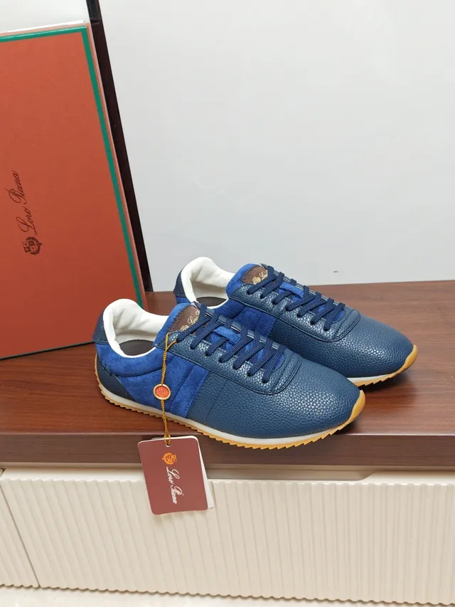 Loro Piana Two-Tone Blue Leather and Suede Lifestyle Sneaker