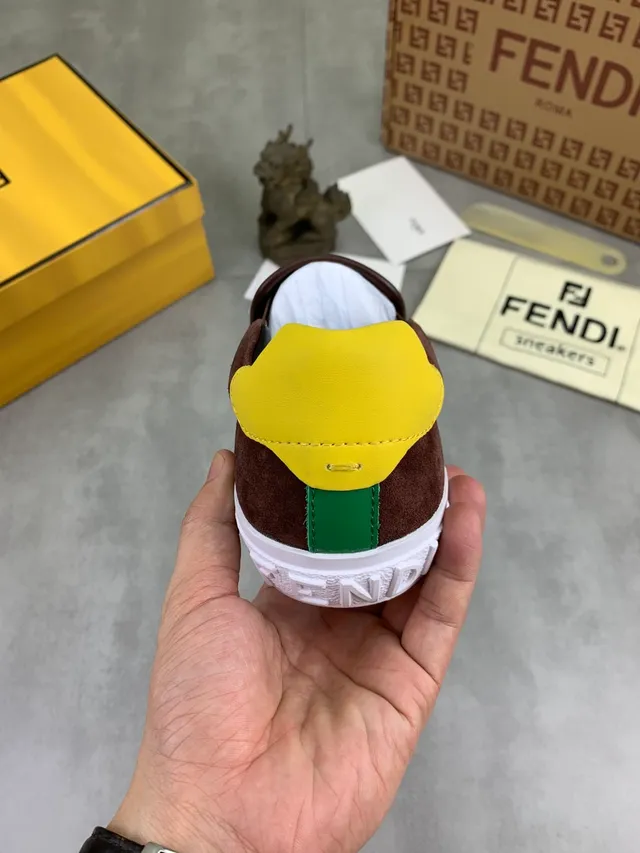 Fendi Monster Eye Brown and Yellow Suede Slip-On Lifestyle Sneakers