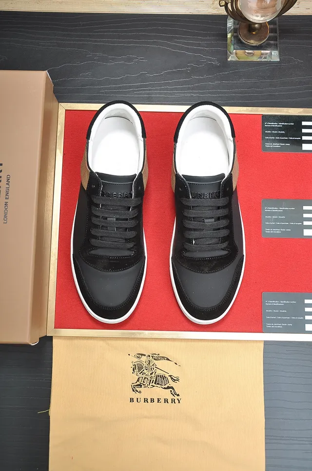 Burberry Black Beige Suede And Leather Upper Check Fabric Panel Lifestyle Sneakers
