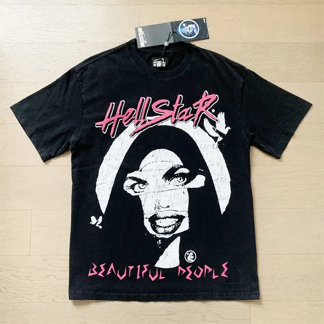 Hellstar Black Pink Oversized Fit Screen-Print Graphic T-Shirt