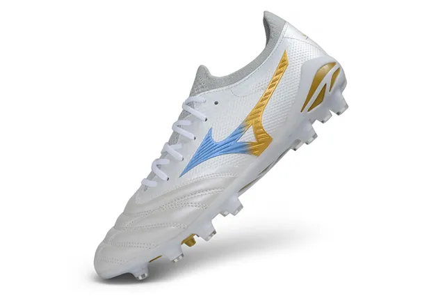 Mizuno White Gold Quilted Leather Toe Synthetic Mesh Upper Firm-Ground Soccer Shoes