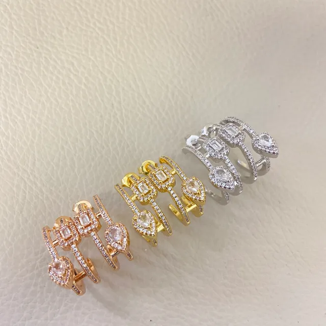 Gold and Silver Tone Pavé-Set Open-Band Multi-Stone Rings