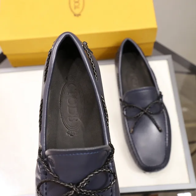Tod's Loafer Navy Black Leather Braided Rope Bow Loafer