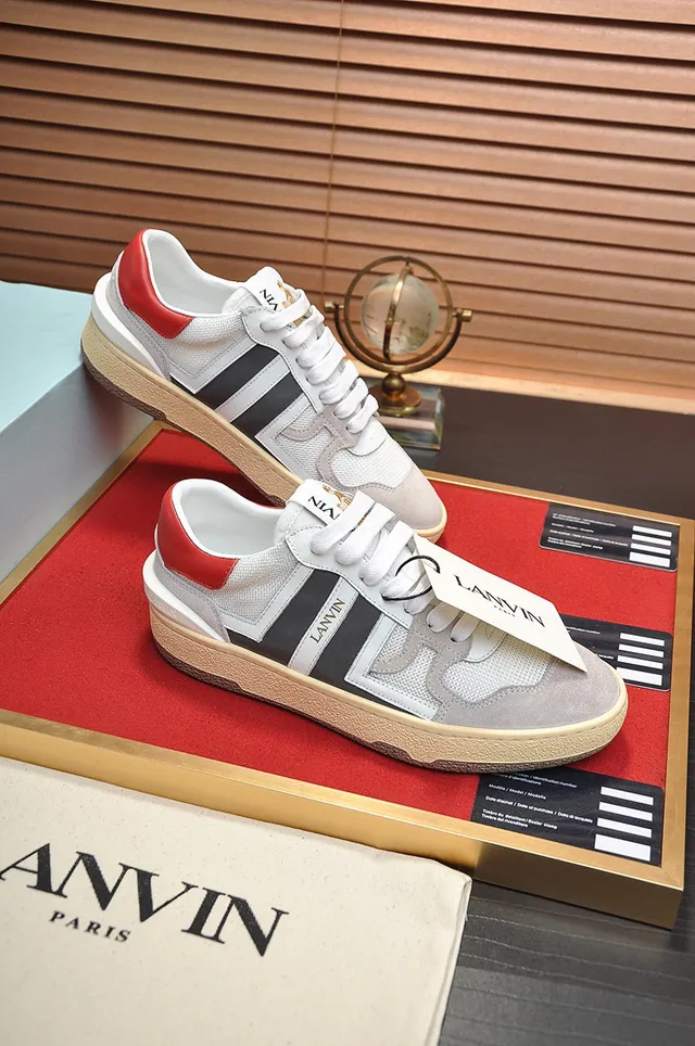 Lanvin White Gray Low-Top Mixed-Material Upper Lifestyle Sneakers