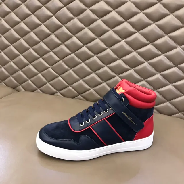 Salvatore Ferragamo High-Top Navy and Red Contrast Piping Sneakers
