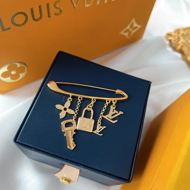 Louis Vuitton Monogram Icons Gold-Tone Safety Pin Brooch