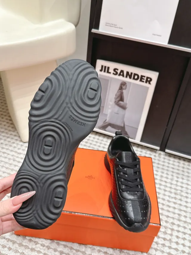 Jil Sander Black Perforated Leather Minimalist Sneakers