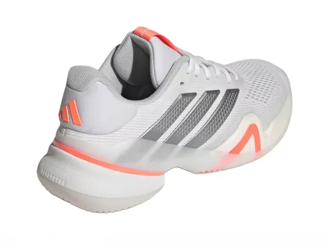 Adidas White Orange Breathable Mesh Upper Metallic Three-Stripe Overlay Sneakers