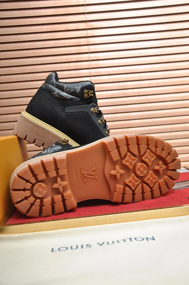 Louis Vuitton Black Beige Suede Upper Dual-Lace System Work Boots
