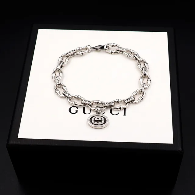 Gucci Bamboo-Link Engraved Double G Charm Bracelet