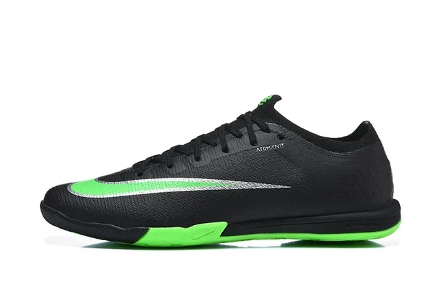Nike Black Green Low-Cut Textured Synthetic Upper Indoor Soccer Shoes