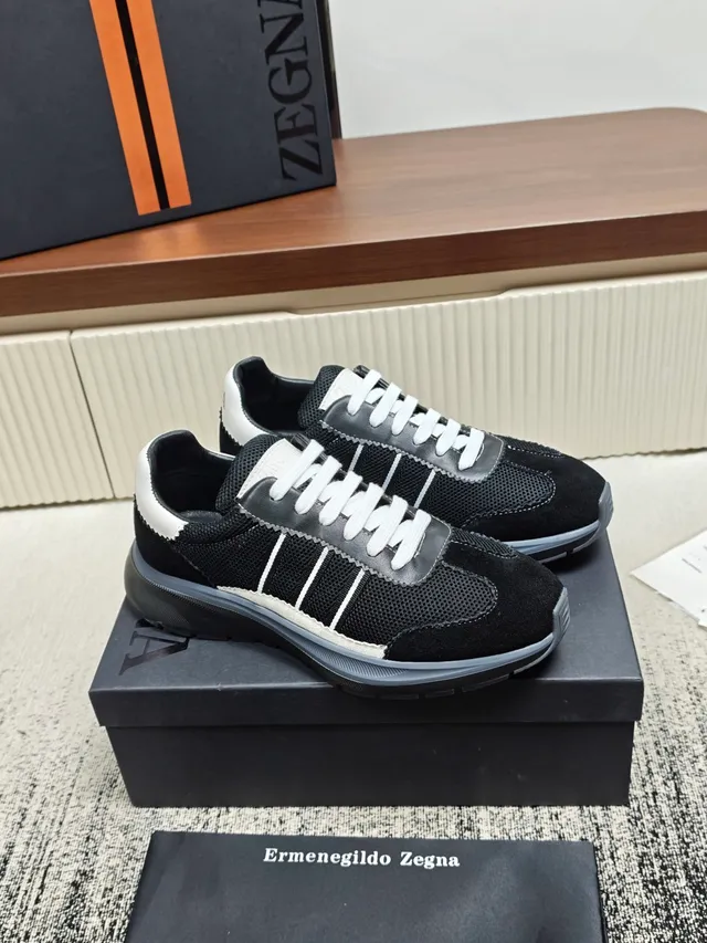 Zegna Black and White Mixed-Material Lifestyle Sneaker
