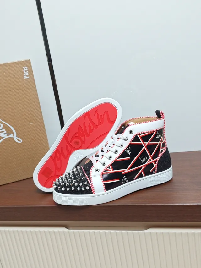 Christian Louboutin Black Red Spiked Toe High-Top Lifestyle Sneakers