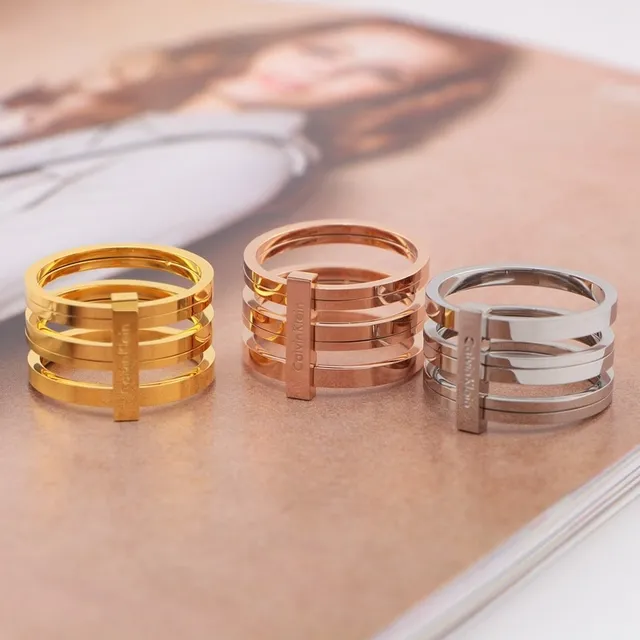 Calvin Klein Multi-Band Engraved Logo Ring