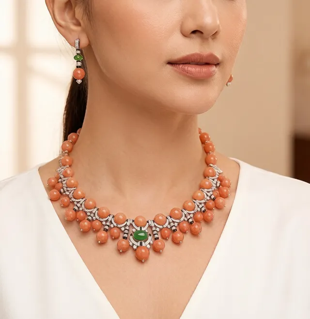 Orange Green Beaded Drop Multi-Stone Earrings