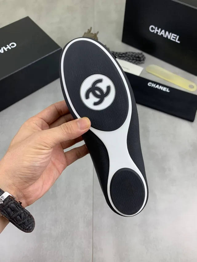 Chanel Red Black Knit Sock Upper Leather Toe Cap Ballet Flat