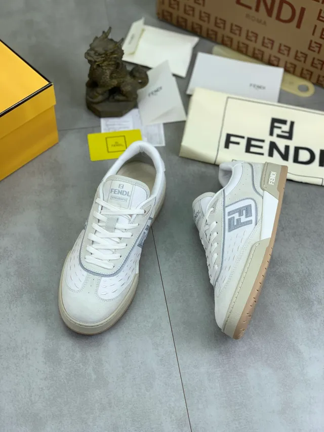 Fendi Sneakers Off-White Suede and Mesh Lifestyle Sneakers
