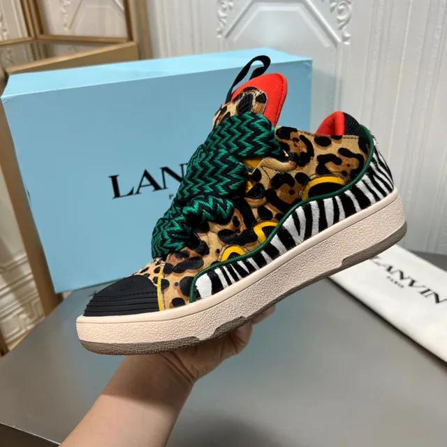 Lanvin Animal Print Zigzag Strap Platform Lifestyle Sneaker
