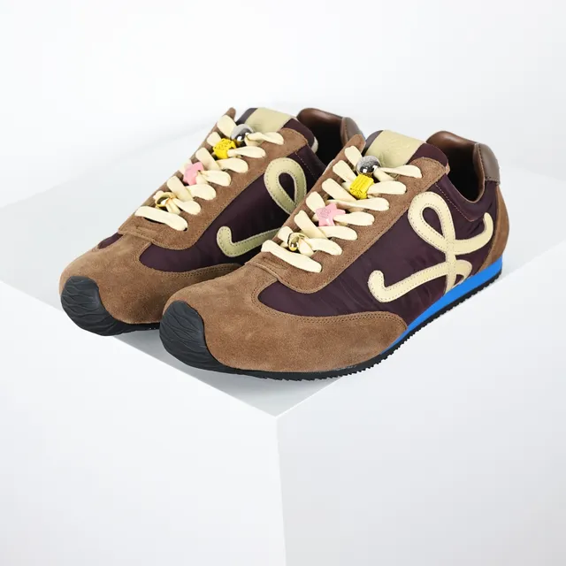 Loewe Brown Burgundy Mixed-Material Upper Oversized Anagram Logo Lifestyle Sneakers