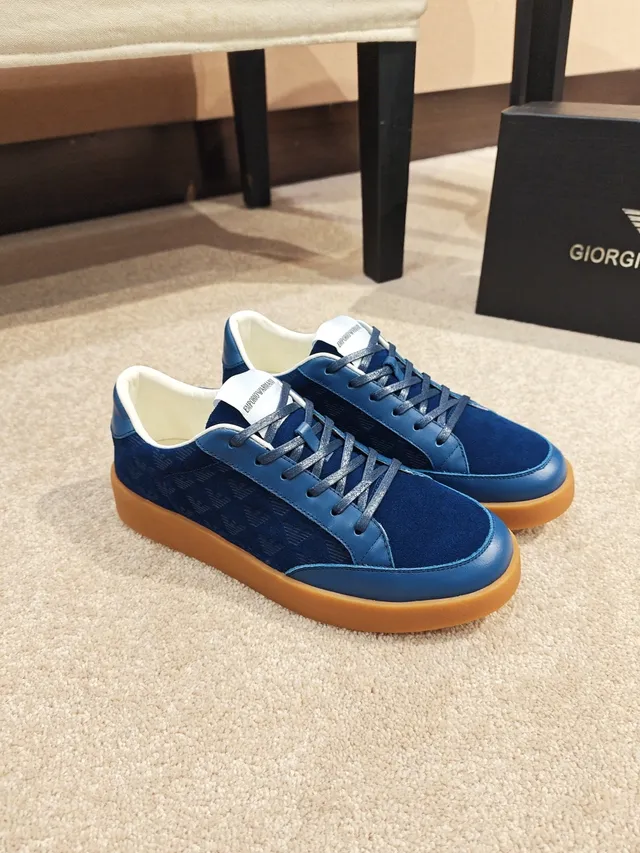 Blue Suede and Leather Low-Top Lace-Up Sneaker