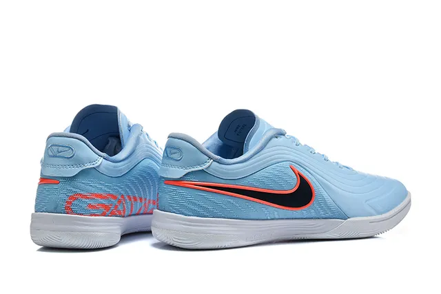 Nike Blue Orange Low-Top Textured Wave-Pattern Upper Indoor Soccer Shoes
