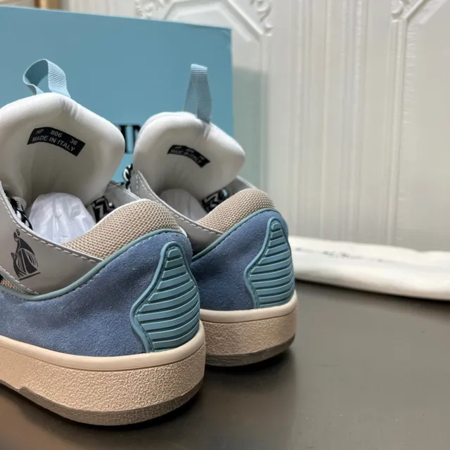 Lanvin Gray and Blue Cutout Panel Sneaker