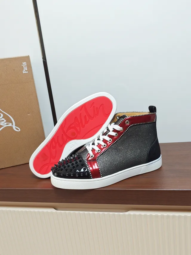 Christian Louboutin Black Red High-Top Studded Toe Lifestyle Sneakers