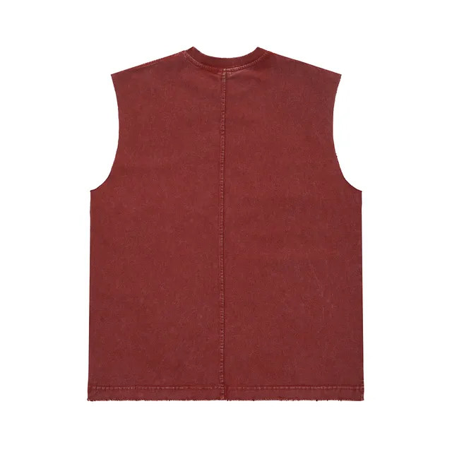 Black and Maroon Graphic-Print Distressed Sleeveless Vest Top