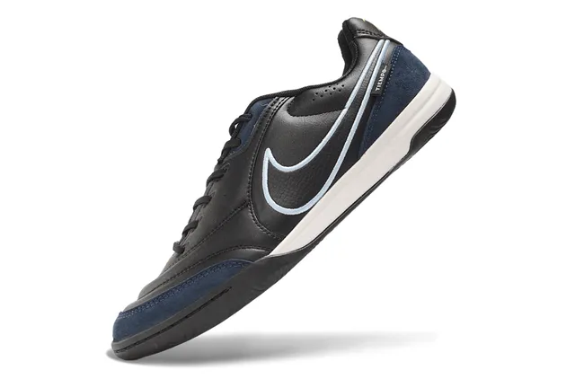 Nike Tiempo Black Navy Low-Top Leather-Suede Upper Indoor Soccer Shoes