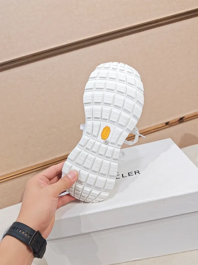 Moncler Gray Beige Mixed-Material Upper Houndstooth Textile Panel Sneakers