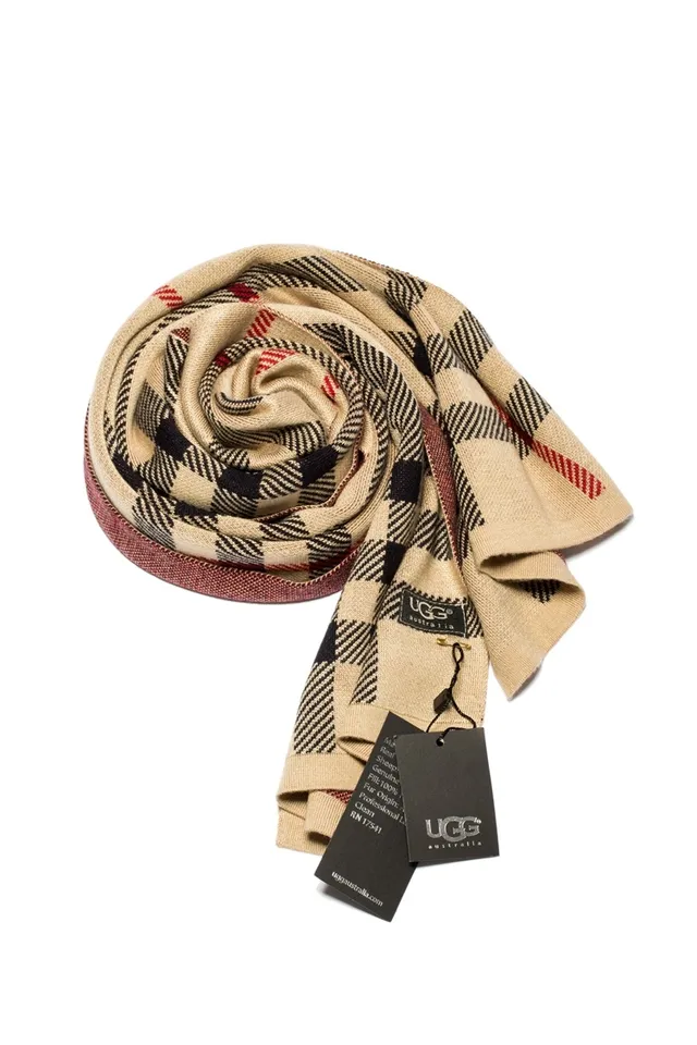 UGG Plaid Beige Black Red Cashmere Scarf