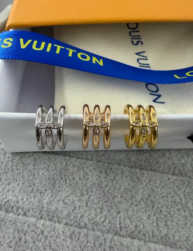 Louis Vuitton Gold Silver Triple-Band Floral Motif Ring
