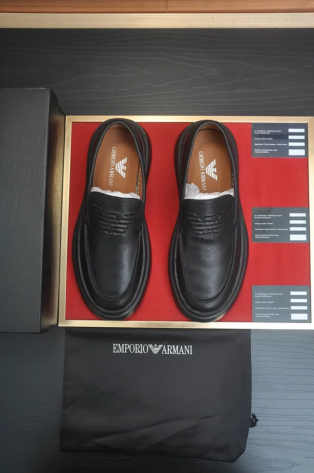 Giorgio Armani Black Brown Slip-On Platform Sole Loafer