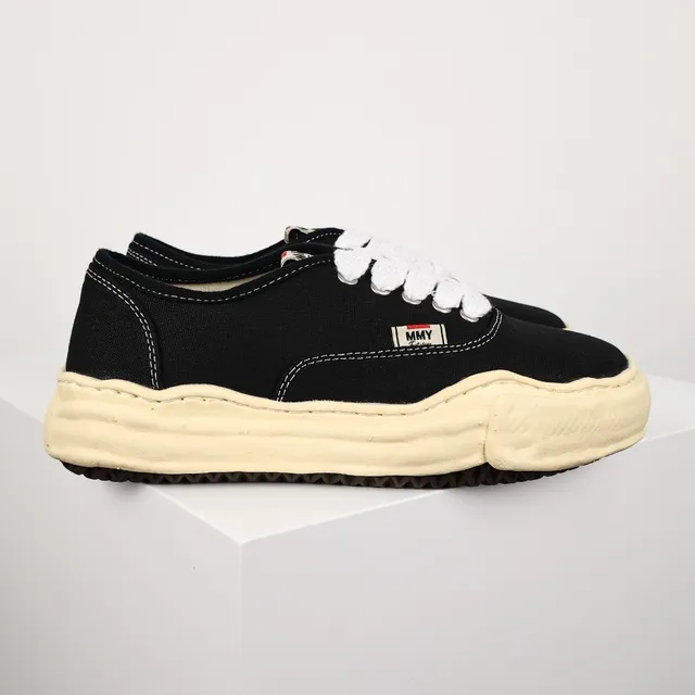 MMY Black Beige Canvas Upper Sculpted Cream Midsole Sneakers