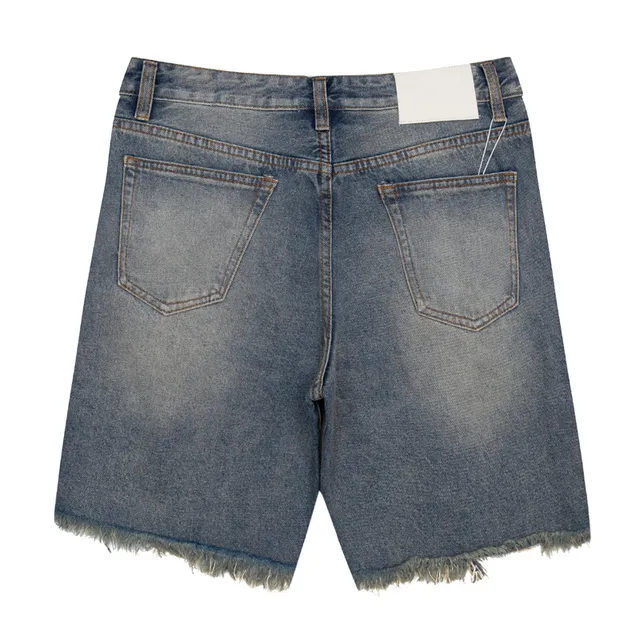Distressed Medium-Wash Blue Denim Shorts