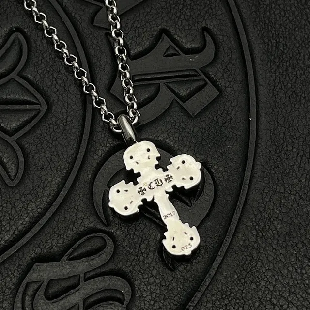 Chrome Hearts Ornate Gothic Cross Pavé Crystal Gold-Tone Necklace