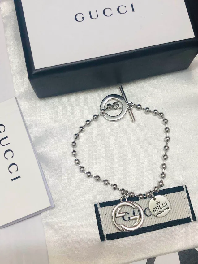Gucci Interlocking G Silver Ball-Chain Toggle Clasp Bracelet