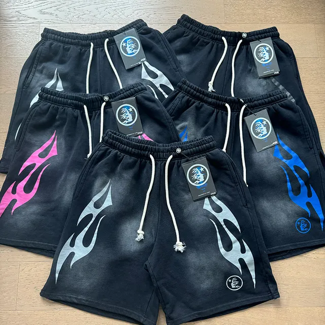 Black Gradient Flame Graphic Drawstring Waist Shorts