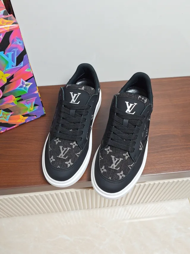 Louis Vuitton LV Trainer Black White Monogrammed Textile Upper Leather Overlays Lifestyle Sneakers