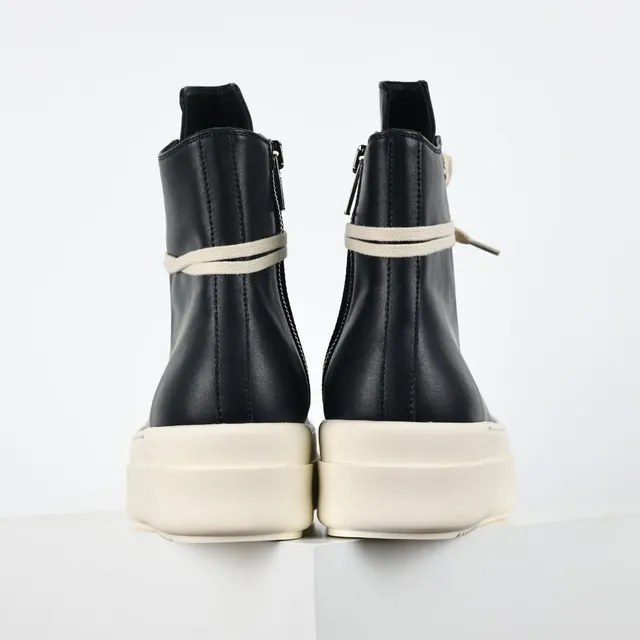 Rick Owens Geobasket Black and Cream Platform Ankle Boots