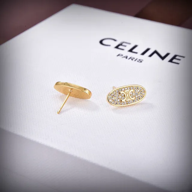 Celine Triomphe Oval Pavé Crystal Monogram Stud Earrings
