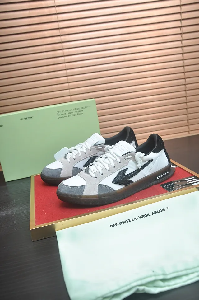 Off-White Gray Low-Top Mixed-Material Upper Lifestyle Sneakers