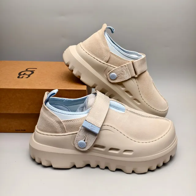 UGG Tasman Beige and Light Blue Suede Clog