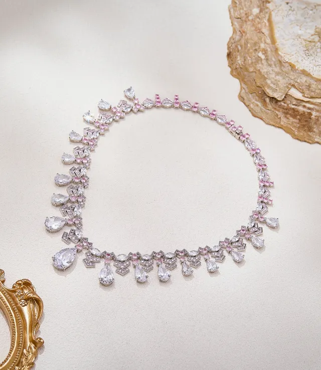Pink Gemstone and Pavé Diamond Fringe Necklace