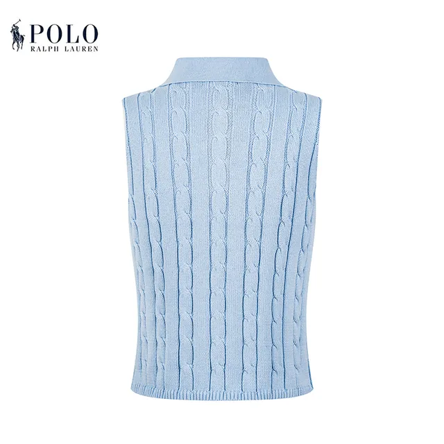 Polo Ralph Lauren Beige Navy Cable-Knit Sleeveless Polo Shirt