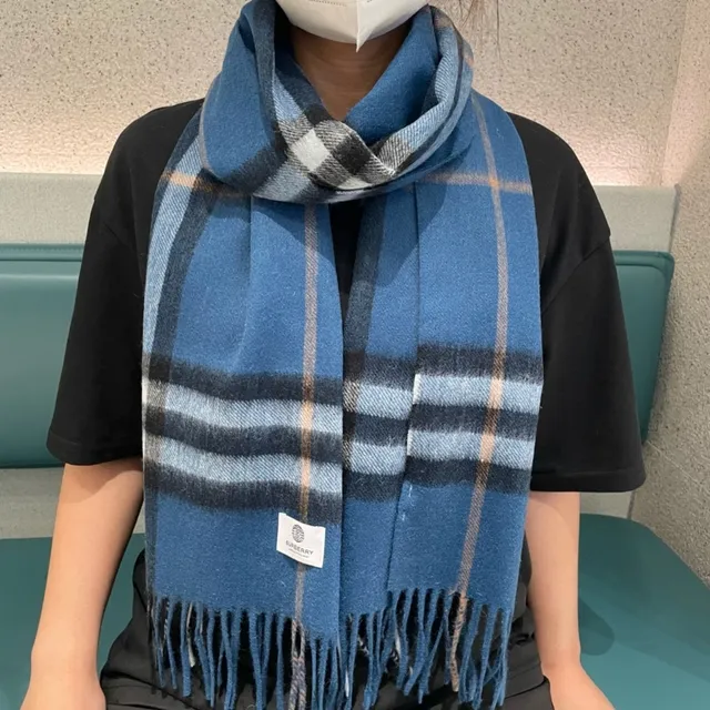 Burberry Classic Check Blue Cashmere Scarf